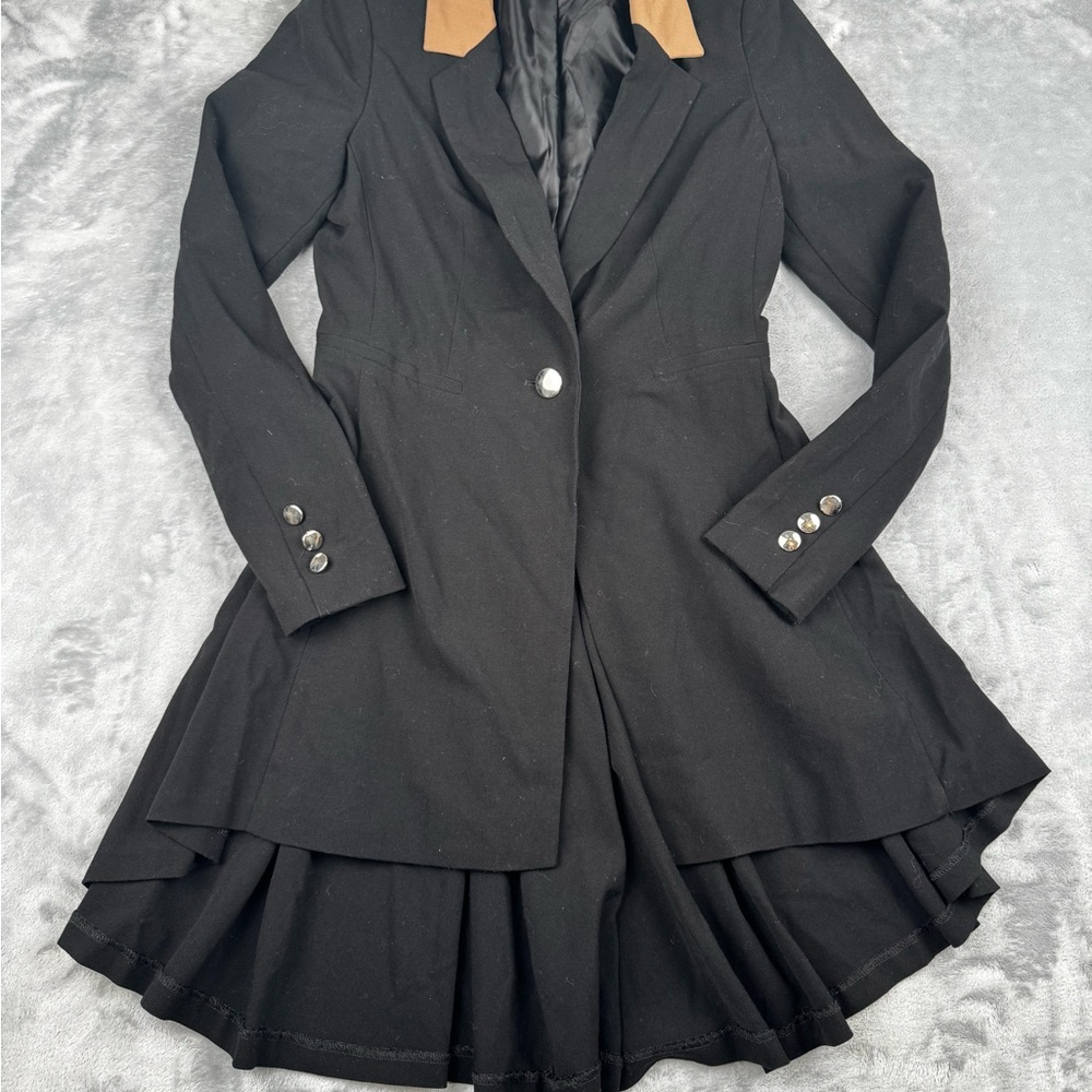 VENUS Blazer Jacket Womens Size 2 Plaid High Low Tailcoat Pleated Steampunk